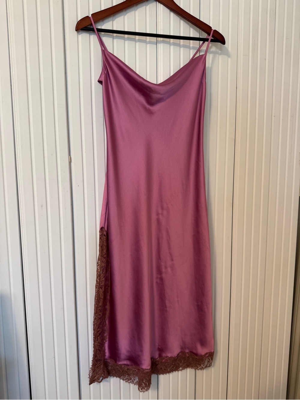 Victoria Secret Satin Slip Dress Cowl Lace Detail S Pink Coquette Layer Feminine